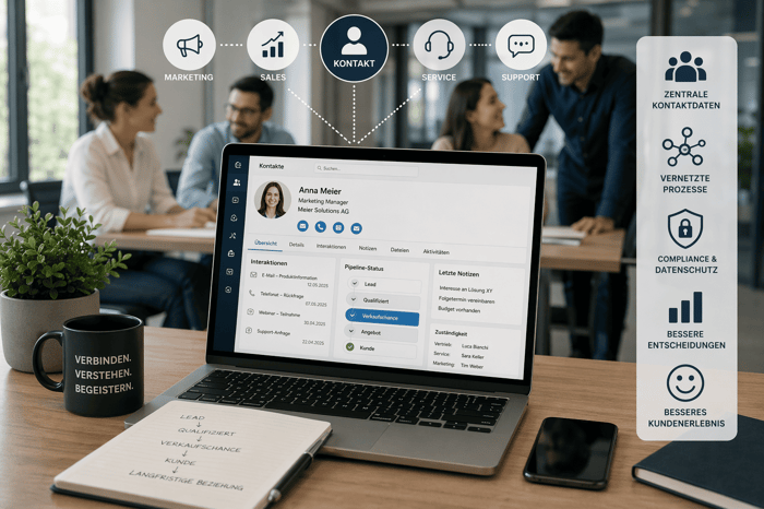 Laptop mit Contact Management System offen